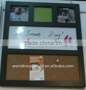 Wooden magnetic memo board with two photo frames