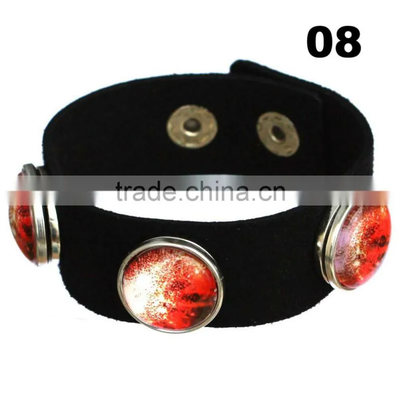 Wholesale Glass Nebula - Galaxy Space - Novelty Leather Metal Cuff Buttons Bangle Bracelet