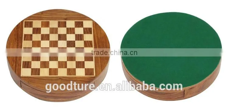 Mini Round Box Magnetic Wooden Chess Set