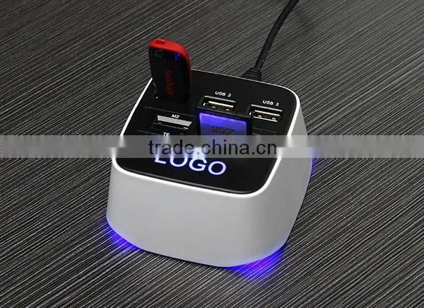 Light Up OEM 2.0 USB Hub 3 Port Combo Card Reader