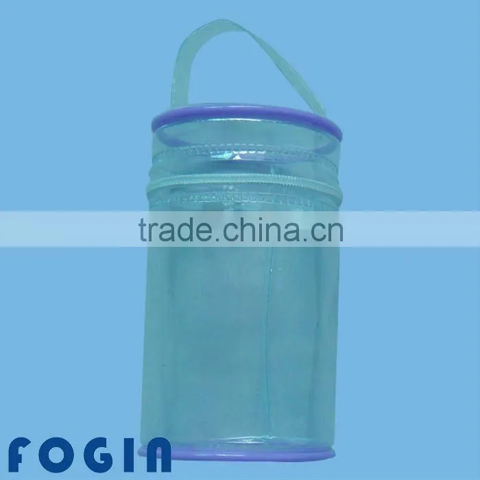Promotional pvc cylinder cosmetic pouch with handle