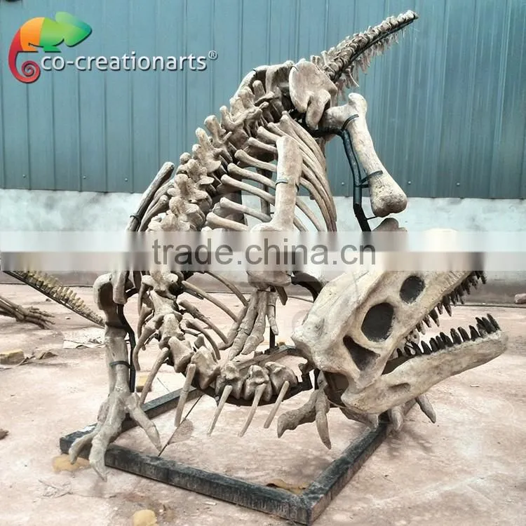 Outdoor park life size fiberglass dinosaur skeleton