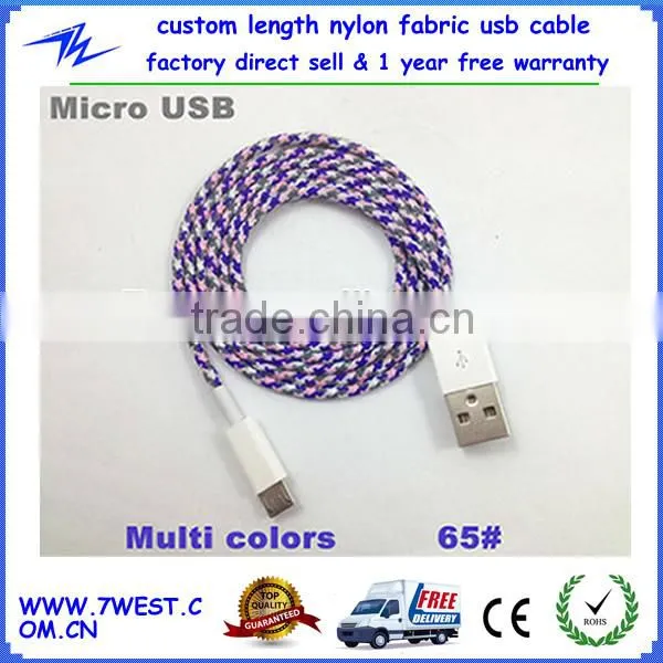 Fabric Braided Micro USB Cable Custom USB Charger Cable for Android Smartphone
