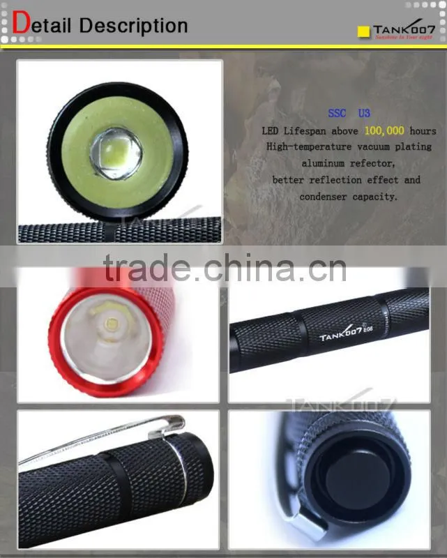 Hot sale-AAA battery pockclip mini flashlight TANK007 E06