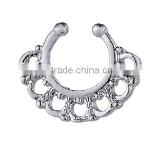 Fake Crystal septum Hoop Ring Nose Body Piercing jewelry Gold rose