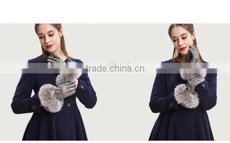 High Quality Sheepskin Gloves With Real Fox Fur Trim Perfect Finger Type