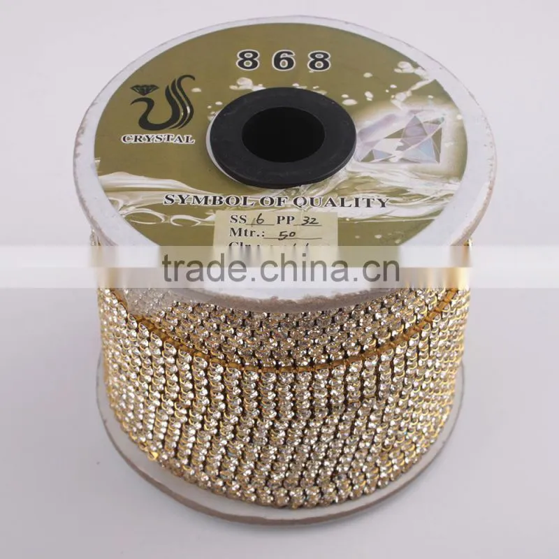 Wholesale rhinestone sliver&gold plated cup chain in roll