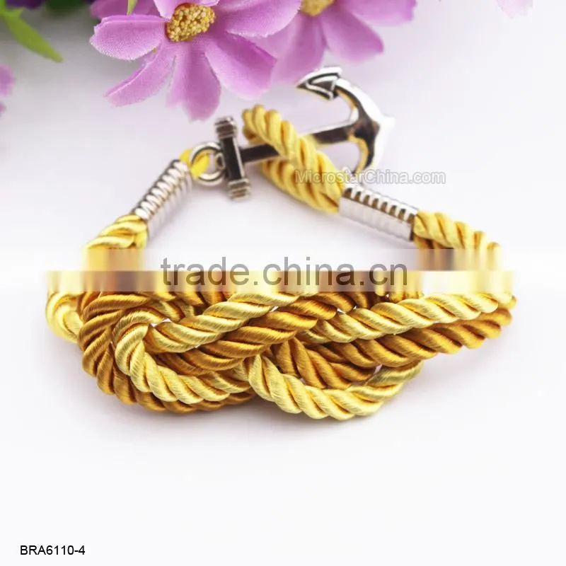 Handmade Braided Nylon Rope Bronzy Anchor Charm Bracelet For Wholesale