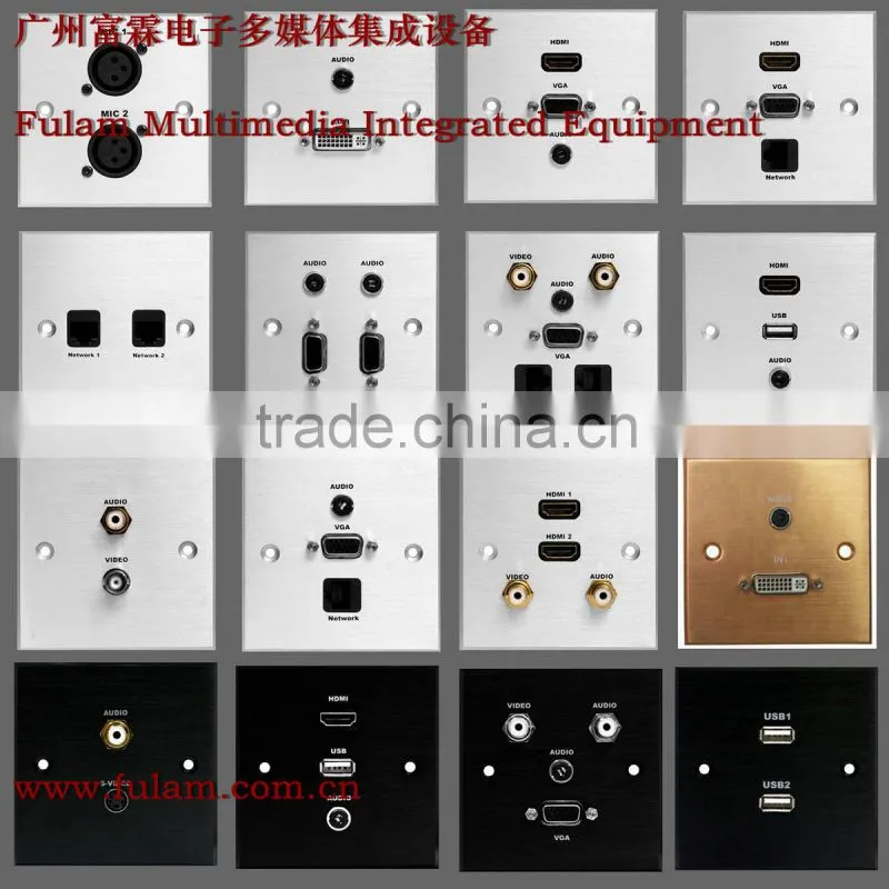 Aluminium type USB+HDMI+AV+VGA+RJ45+RJ11+AC Power Wall socket for Hotel
