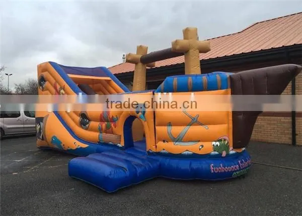 Fantastic Themed Inflatable Pirate Ship Bounce House Games With Slippy Slide