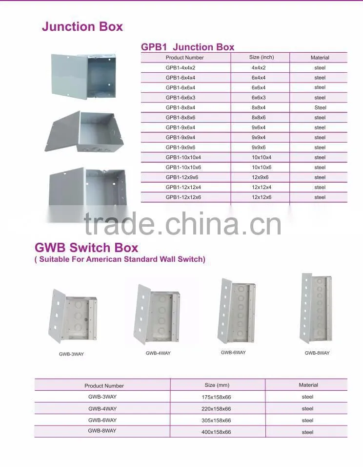 High quality Electrical steel sheet junction box Switch box-GWB-3WAY