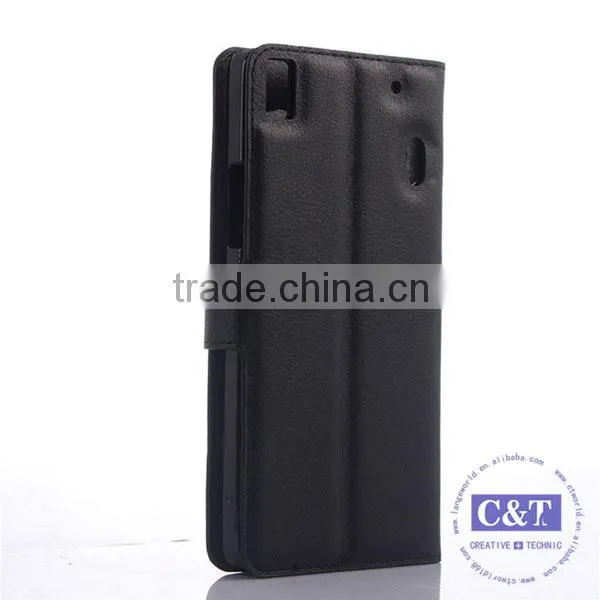 C&T Customized Black Stand Flip Wallet Case PU Leather Cover for Lenovo K5 Note