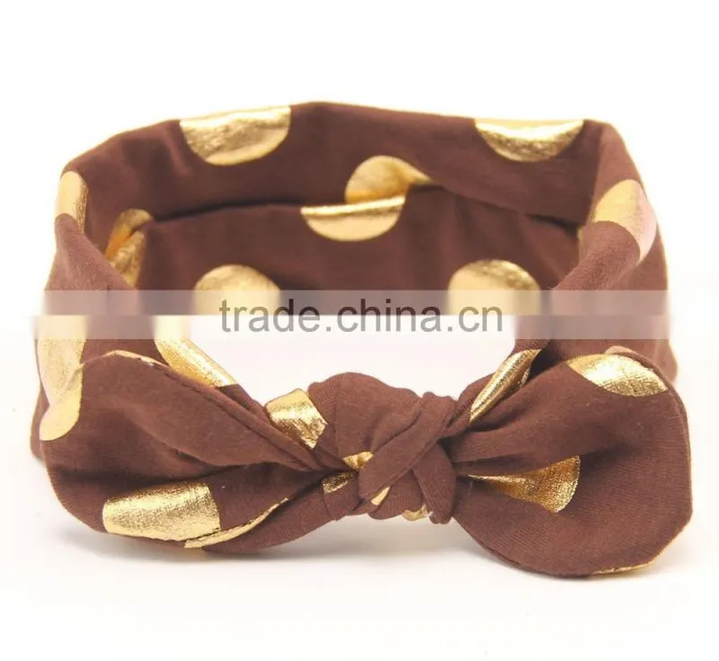 New arrival baby head band knot headband baby headwears / gold foil dot bunny ear head wraps hat