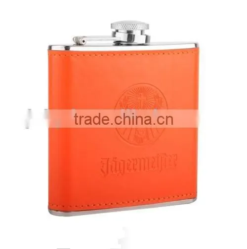 Hot sales! Stainless steel hip flask set with leather