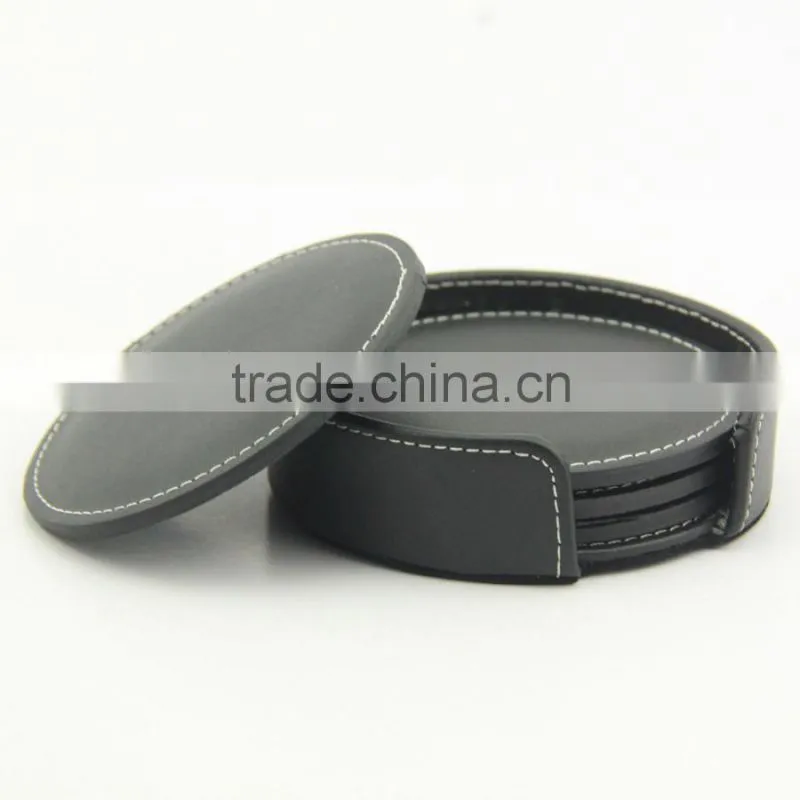 Blank black PU leather coaster set