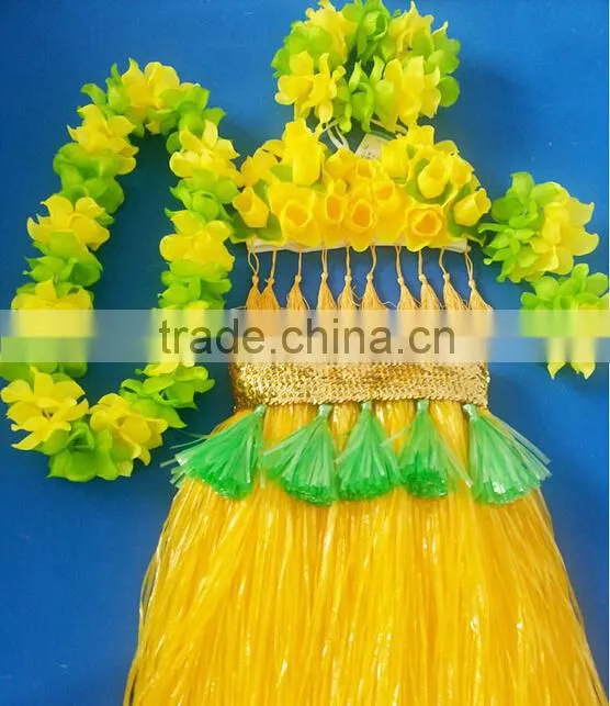 2014 new fashion hawaiian hula skirts with flower trim