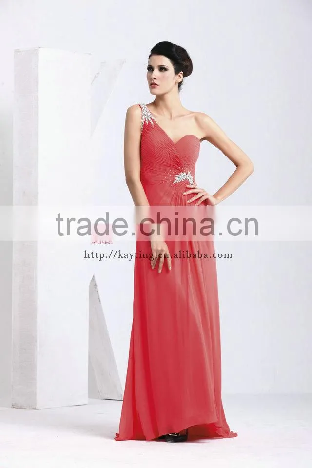 Gorgeous UK fashion one shoulder wedding prom dress red chiffon sexy expensive evening dresses