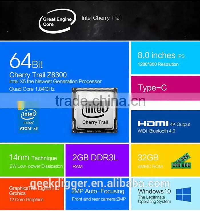 Chuwi Vi8 Plus Tablet PC Type-C Win 10 IPS Screen 2GB+32GB Bluetooth 4.0