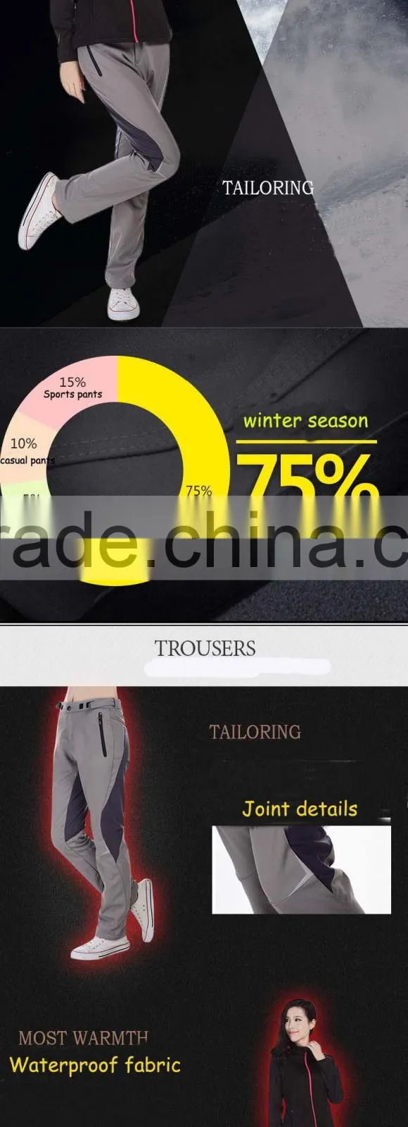 2015 china Hot sale Hangzhou waterproof women cheap hiking new fashion jogger pants