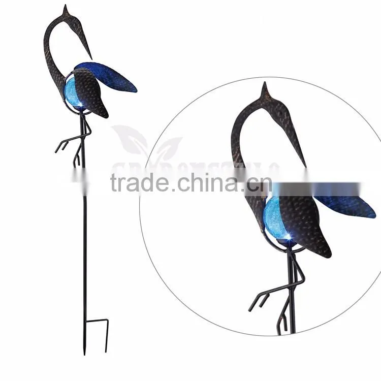 Back Facing crane Antique crackle glass globe outdoor led light lamp