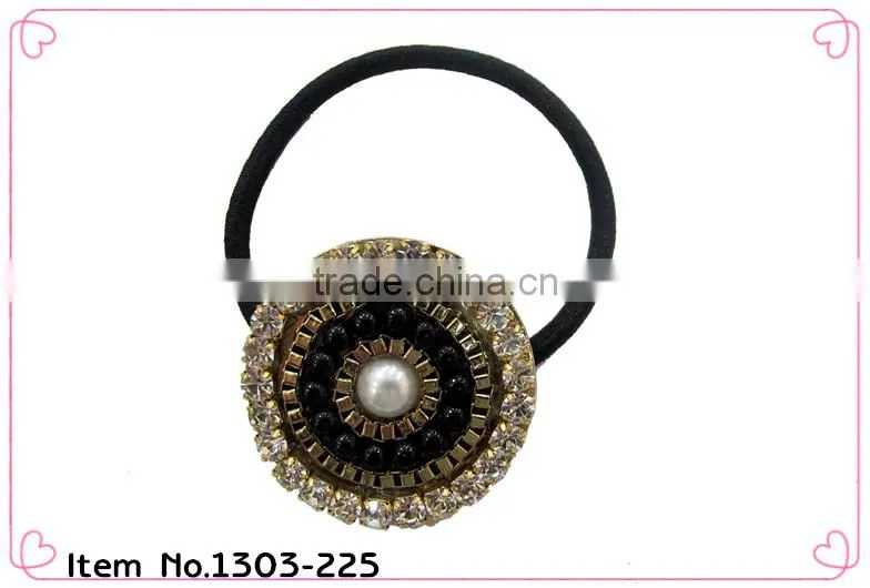 crystal with pearls Metal Free hair elastic band ponytail holder