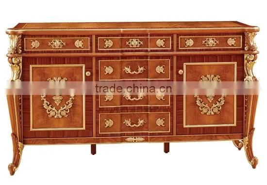 Luxury Gold Painted Decorative Side Cabinet, Dining Room Wooden Sideboard, Antique Carved Wooden Buffet