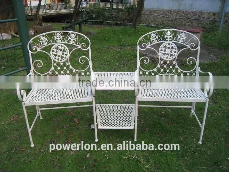 Shabby Chic Outdoor Folding Metal Garden Bench With Table