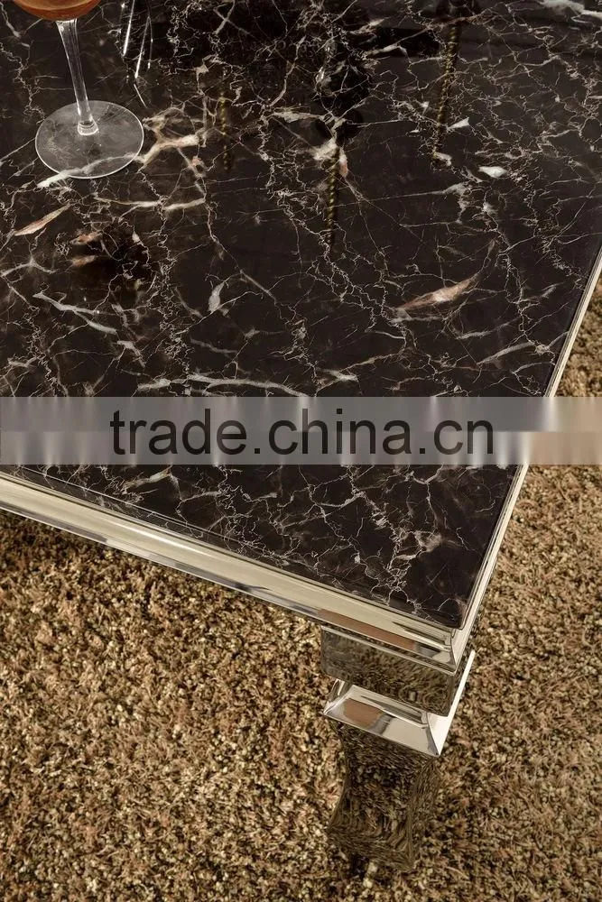 TH376 Modern steel frame marble dining table