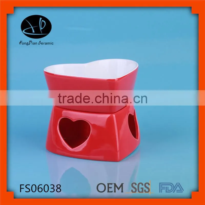 White porcelain heart chocolate/cheese fondue set