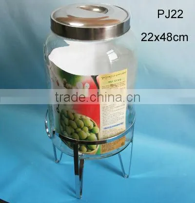 clear cylinder glass wine beer barrel bottle with metal support