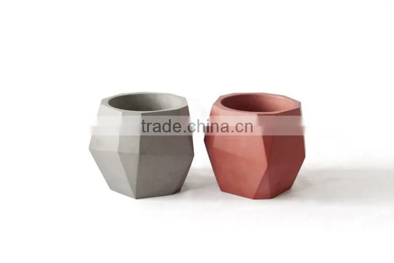 walnut / beech wood stand with smooth matte pot concrete planter pot