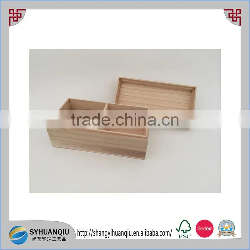 unfinished wooden tea box with a divider and left-up lid