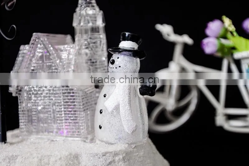 led acrylic christmas snow church with snowman and tree