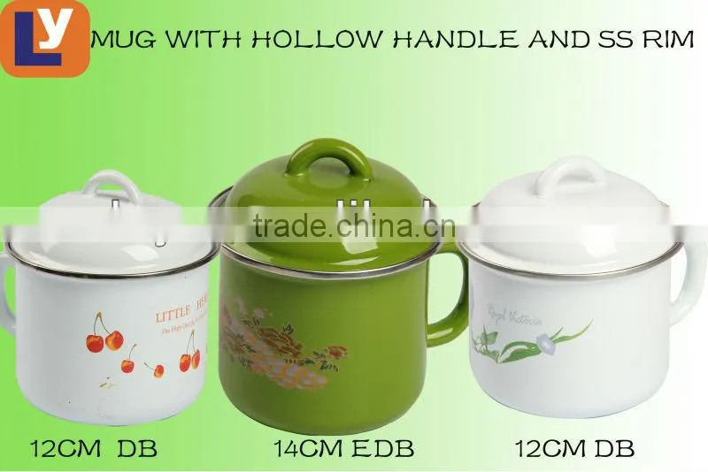 12CM dark color enamel mug with hollow handle