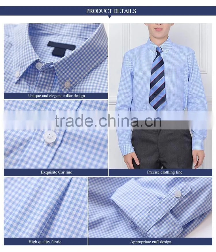 British style 2017 spring school boys shirt long sleeved cotton plaid shirt
