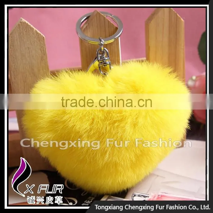 CX-R-46 Heart-Shaped Lovely Decoration High Quality Rex Rabbit Fur Keychain