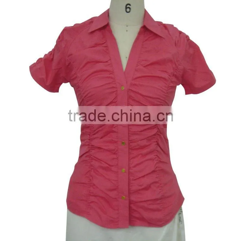 Fashion Womens Pleated Clothing Hot Sale Cotton Spandex Shirt
