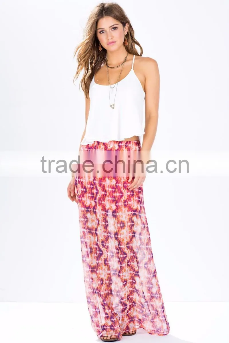 Sexy beach wear tie-dye print maxi skirt chiffon belly dance arabic sexy dance long skirt 2015