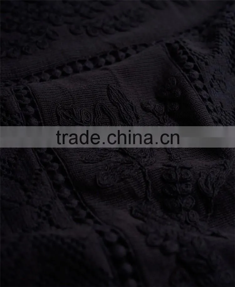 China Supplier Shandao Latest Model Good Quality Autumn Casual 3/4 Sleeve Round Neck Black Embroidered Cotton Tops For Women