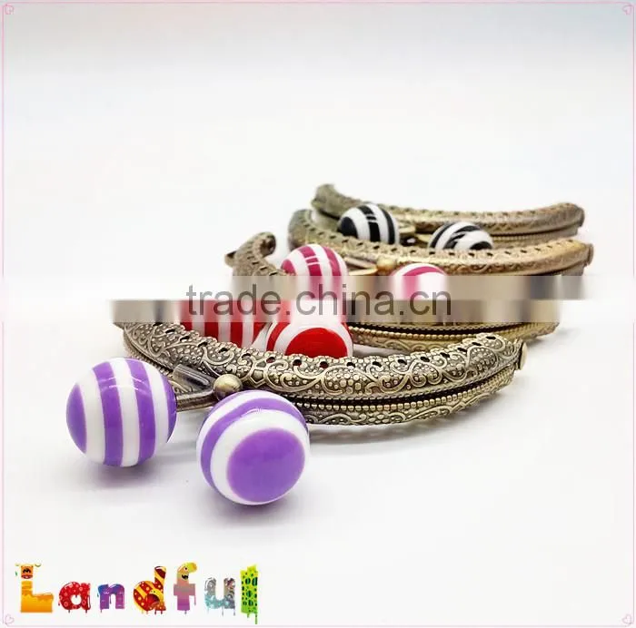 8.5cm Antique Brass Curved Candy Color Bead Sewing Metal Coin Purse Frame