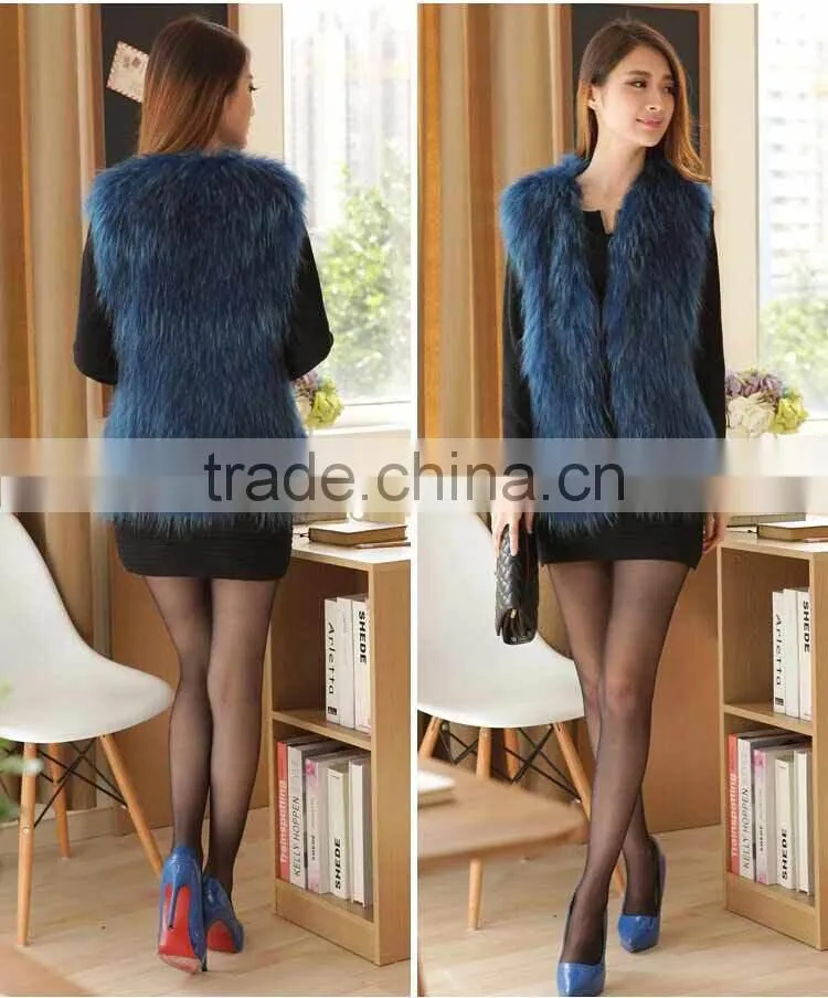 YR726 Chongfu China New Arrival Geuine Raccoon Knit Fur Vest/Women Fur Vest OME