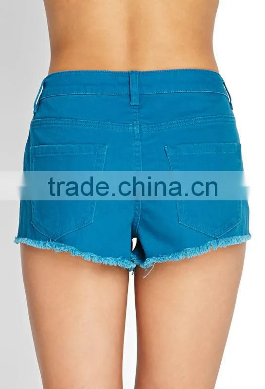 Custom Solid Color Casual Women Denim Shorts,Wholesale Women Casual Wear Denim Shorts In China