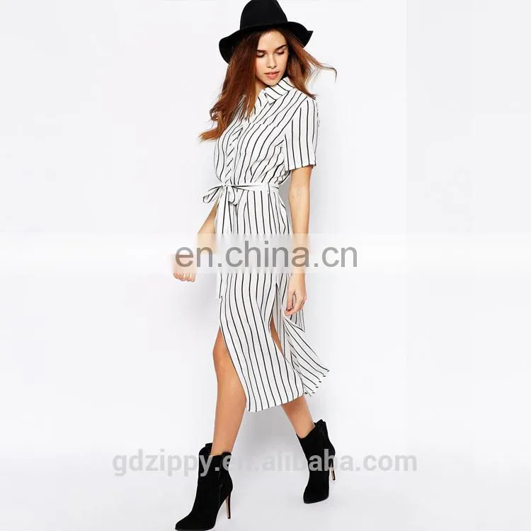 2015 New Woman clothing Stripe midi shirt dress for women