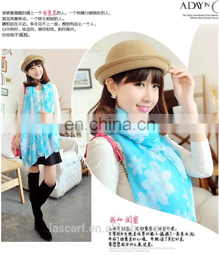 2014 women cheap price fashion style lovely long polyester flower stole(PP088L)