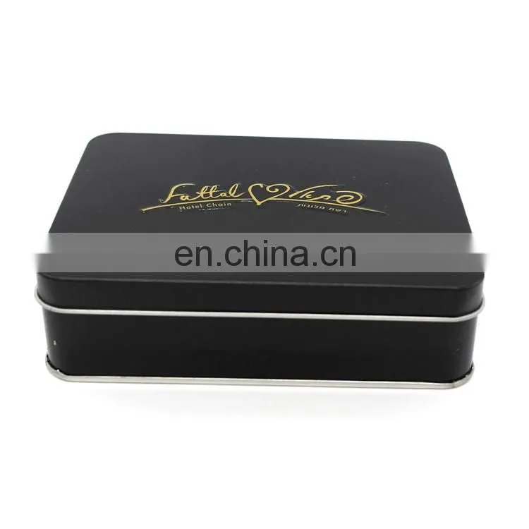 Black colored high glossy varnished chocolate packaging tin box wholesale with PET tray