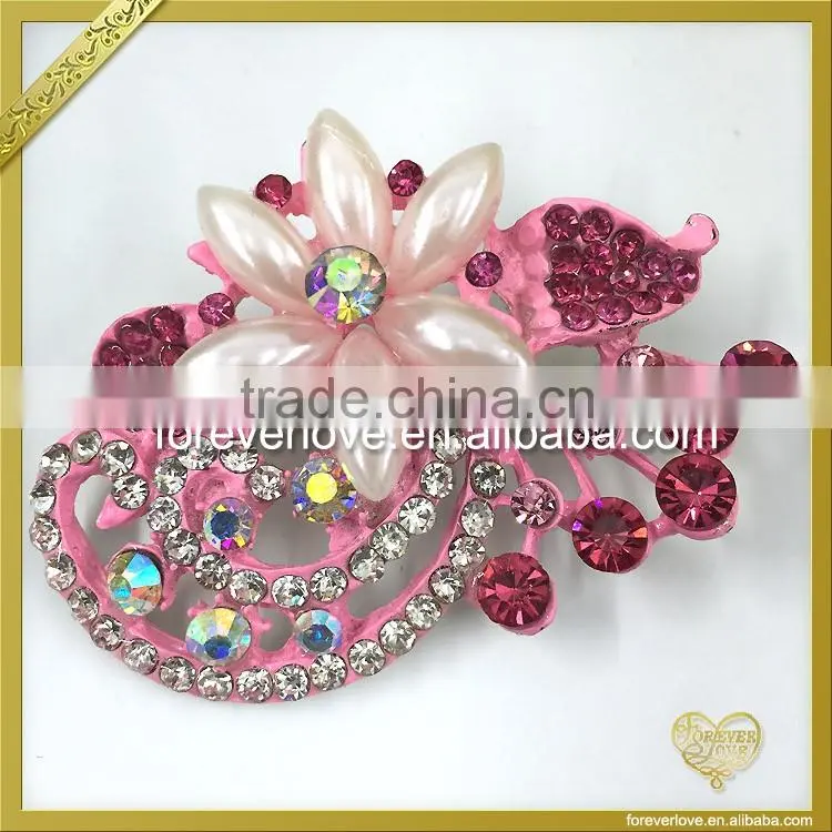 Sweet pink jewelry floral crystal rhinestone decorative brooch pin FB-044