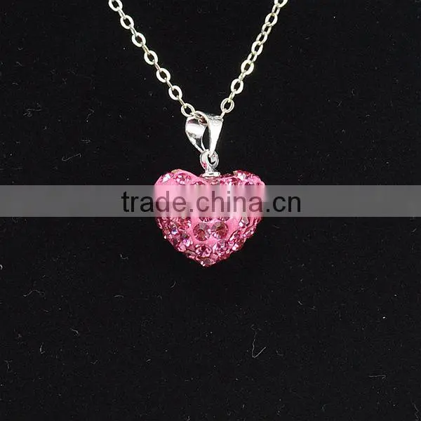 Low price Shamballa Necklace Wholesale Heart Shape New Arrival Crystal Clay Shamballa With Silver Chains Necklace