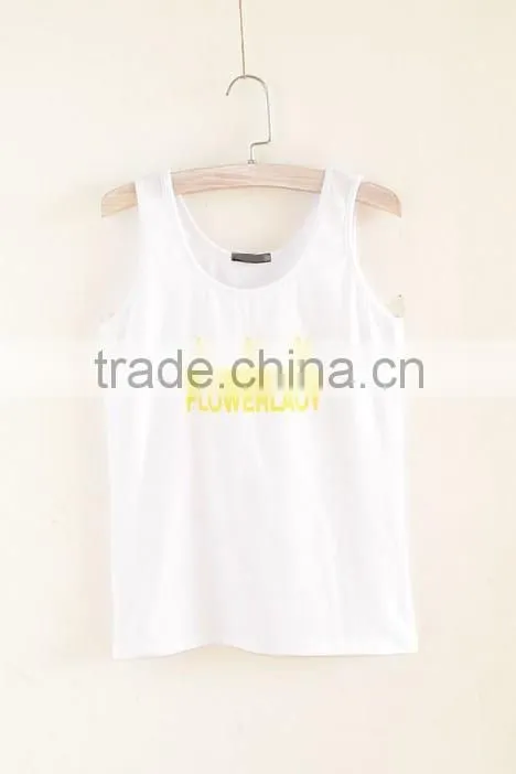 2015 Basic style of women tank tops with three little flowers print in the middle / soft and breathable to your body