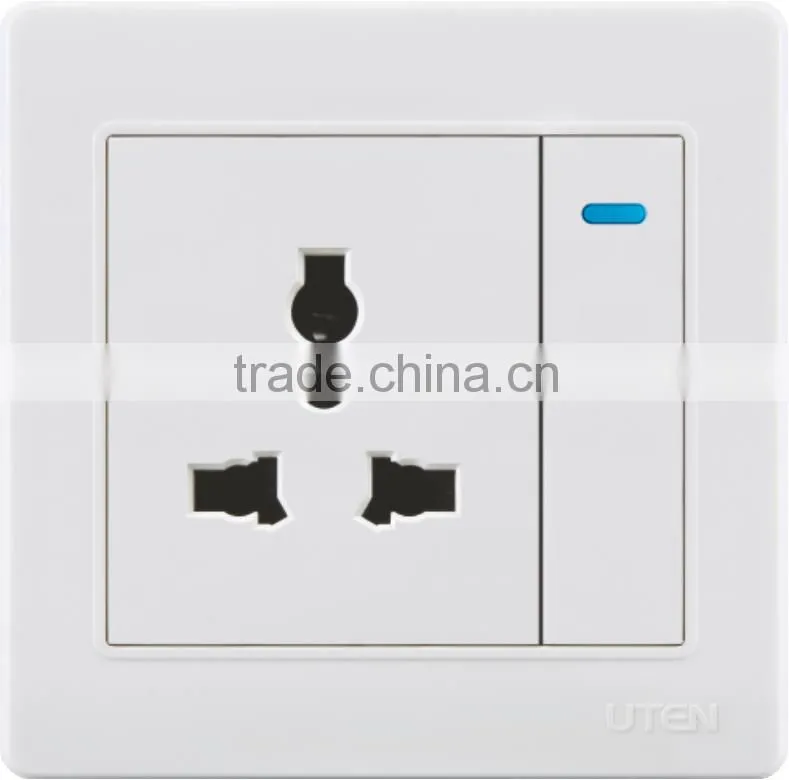 3 pins uninversal switched socket with LED indicating light, switch socket