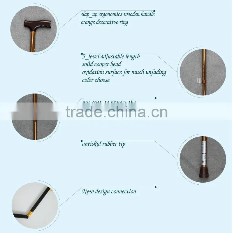 Walker Stick Cane Height Adjustable Foldable Black With Wooden Handle